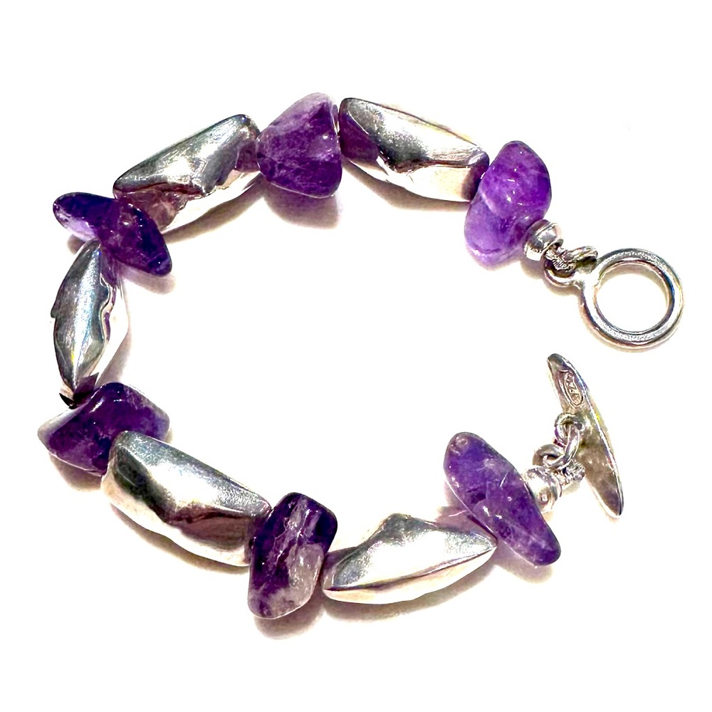 Amethyst sterling silver Chunky bracelet 925!